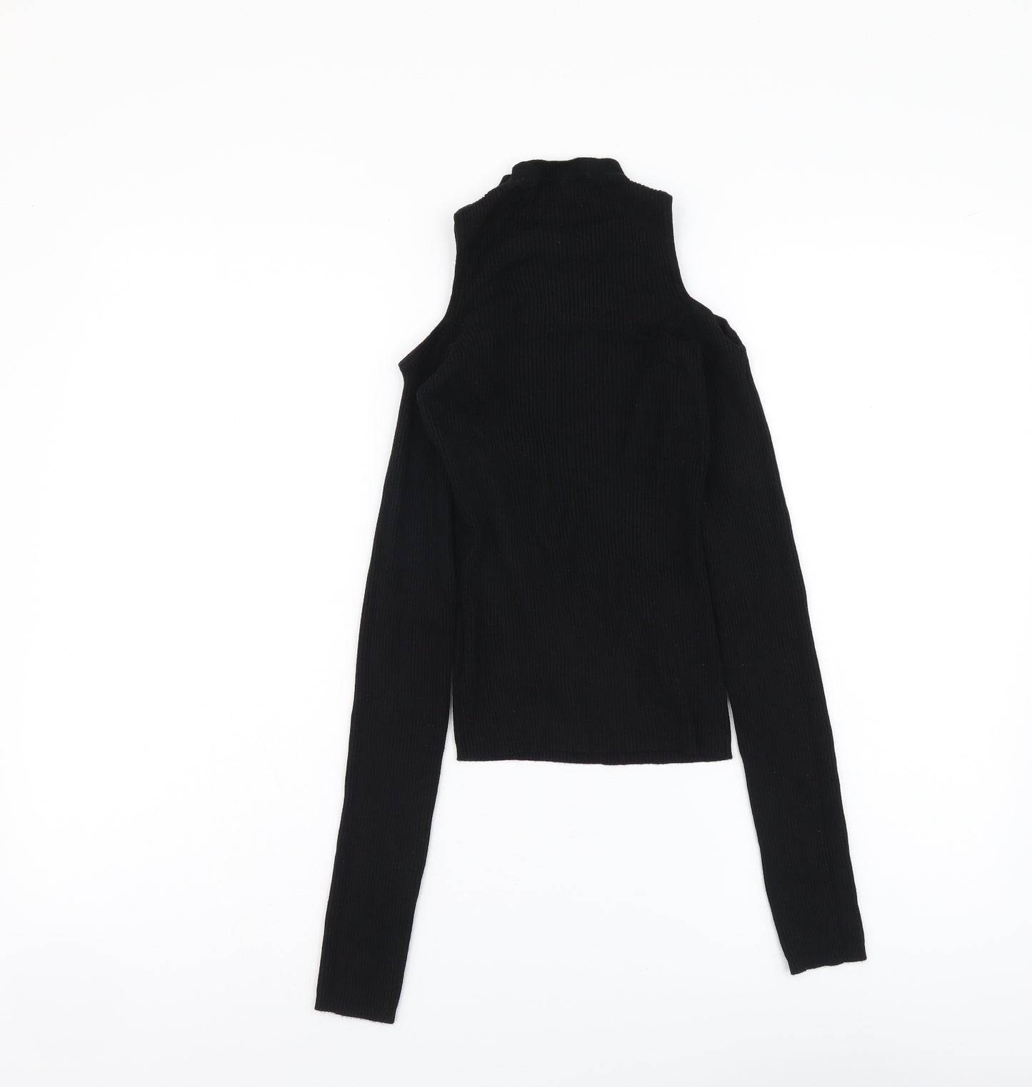 Bershka Womens Black Mock Neck Viscose Pullover Jumper Size S - Cold Shoulder
