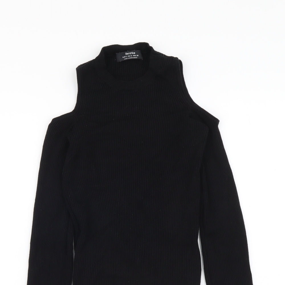Bershka Womens Black Mock Neck Viscose Pullover Jumper Size S - Cold Shoulder