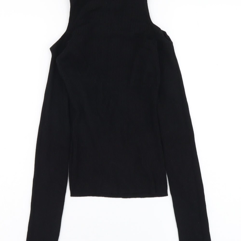 Bershka Womens Black Mock Neck Viscose Pullover Jumper Size S - Cold Shoulder