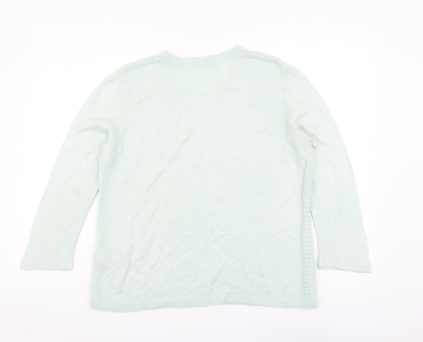 Marks and Spencer Womens Green Round Neck Acrylic Pullover Jumper Size 14