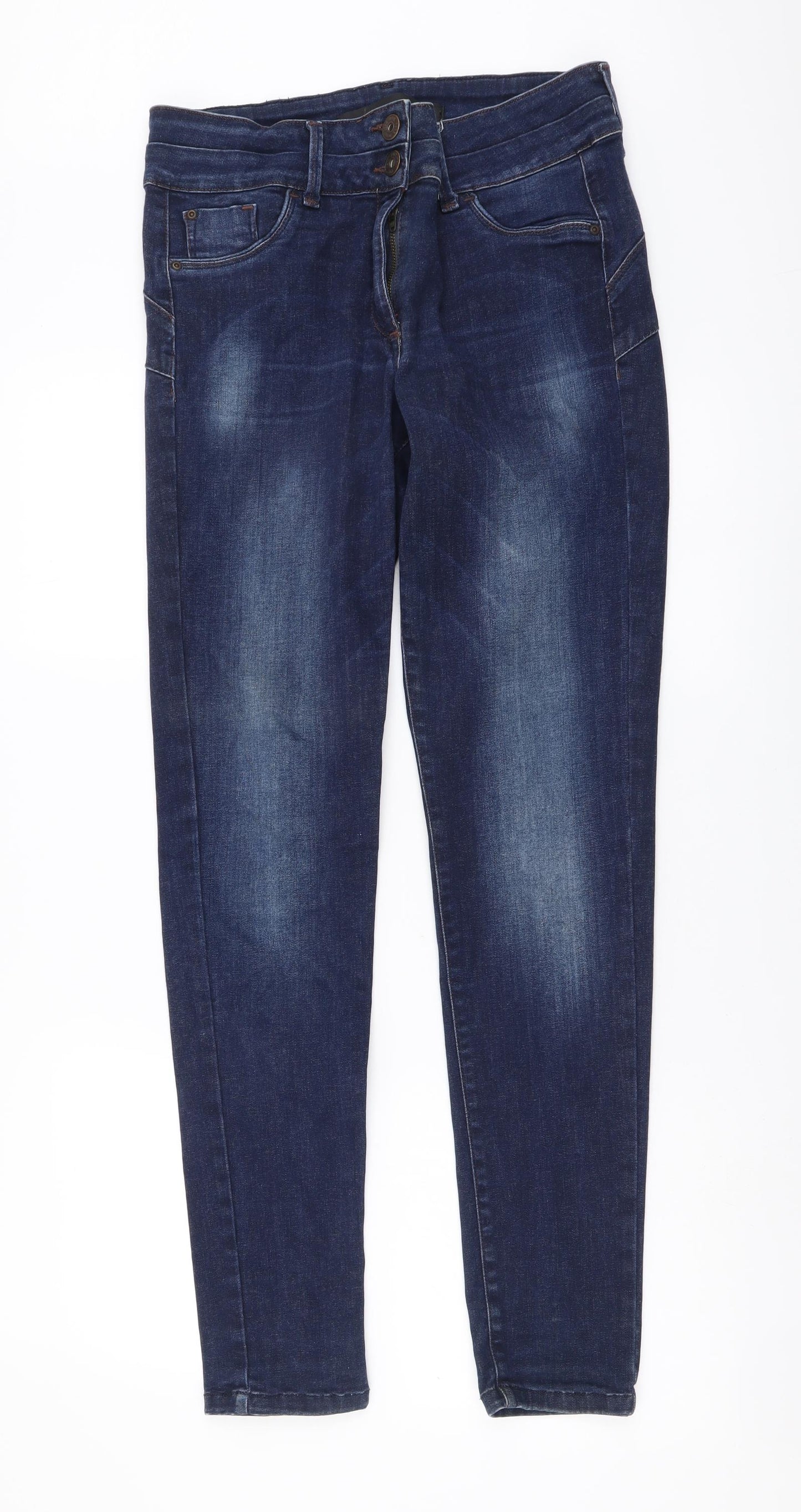 NEXT Womens Blue Cotton Skinny Jeans Size 14 L31 in Regular Button
