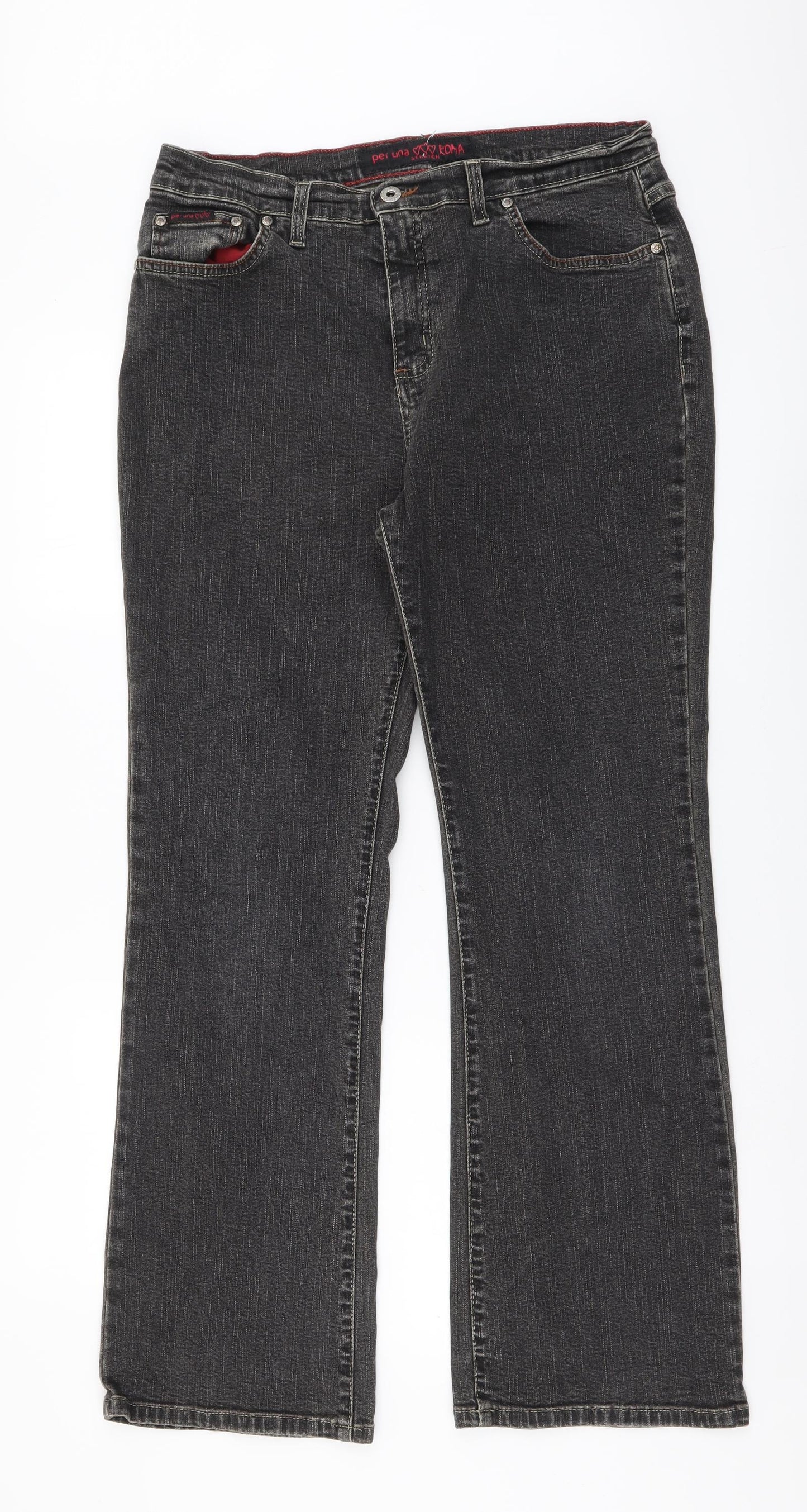 Per Una Womens Grey Cotton Bootcut Jeans Size 16 L29 in Regular Button