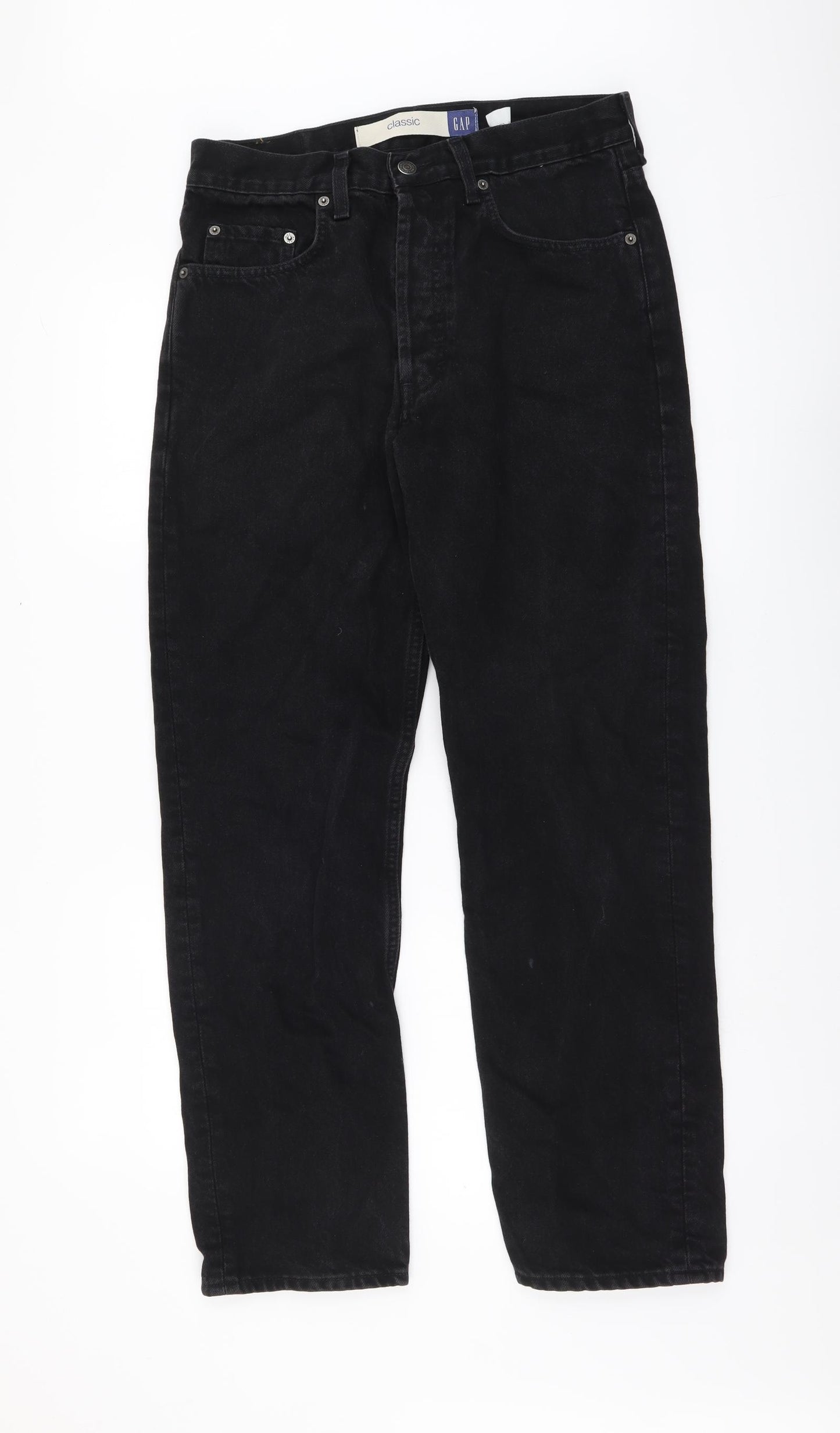 Gap Mens Black Cotton Straight Jeans Size 30 in L29 in Regular Button