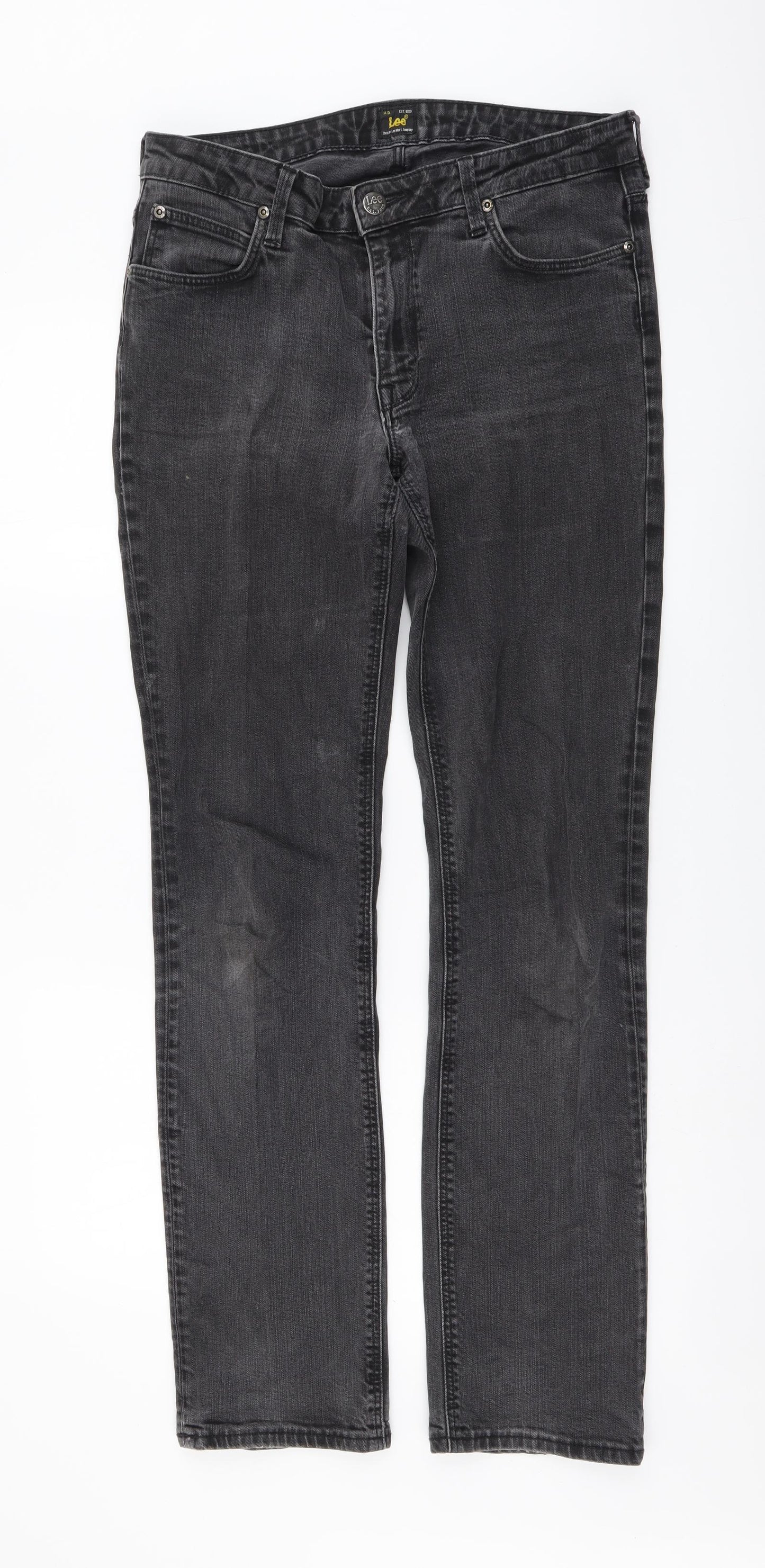 Lee Mens Grey Cotton Straight Jeans Size 32 in L32 in Regular Button