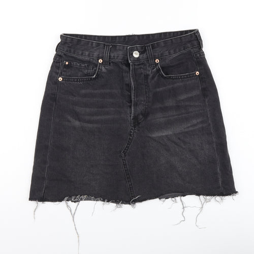 Denim & Co. Womens Grey Cotton Mini Skirt Size M Button