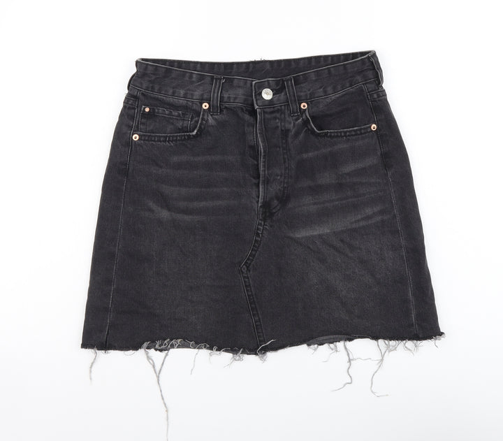 Denim & Co. Womens Grey Cotton Mini Skirt Size M Button
