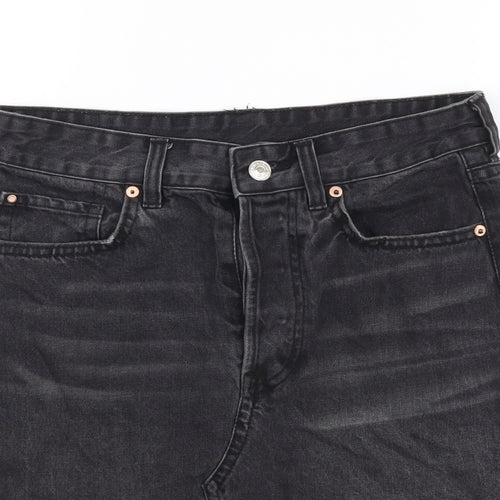 Denim & Co. Womens Grey Cotton Mini Skirt Size M Button