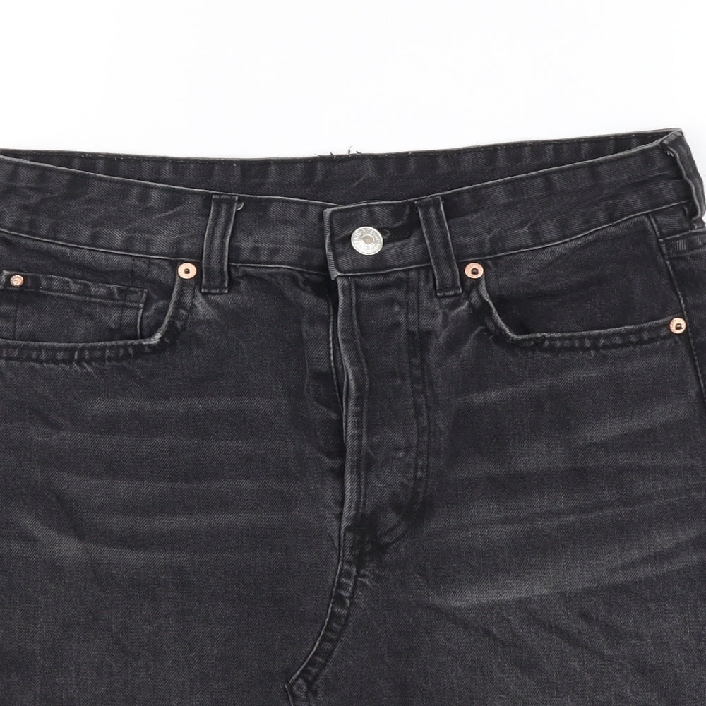Denim & Co. Womens Grey Cotton Mini Skirt Size M Button