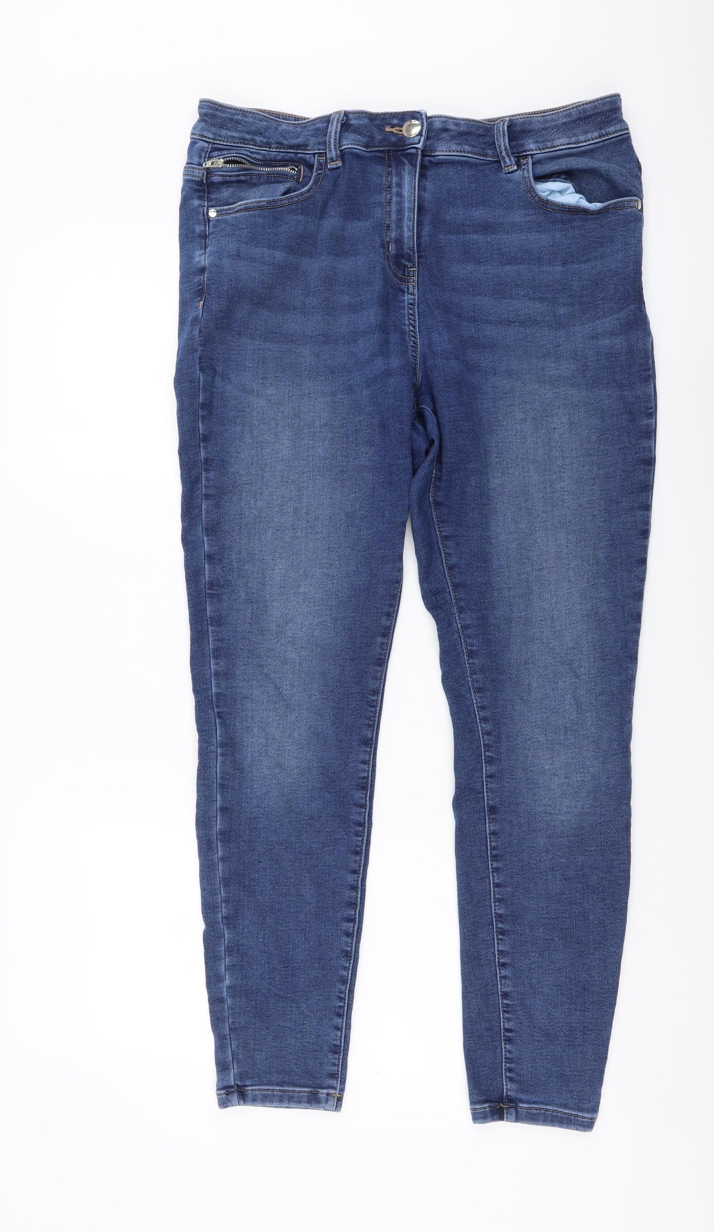 NEXT Womens Blue Cotton Skinny Jeans Size 16 L28 in Regular Button
