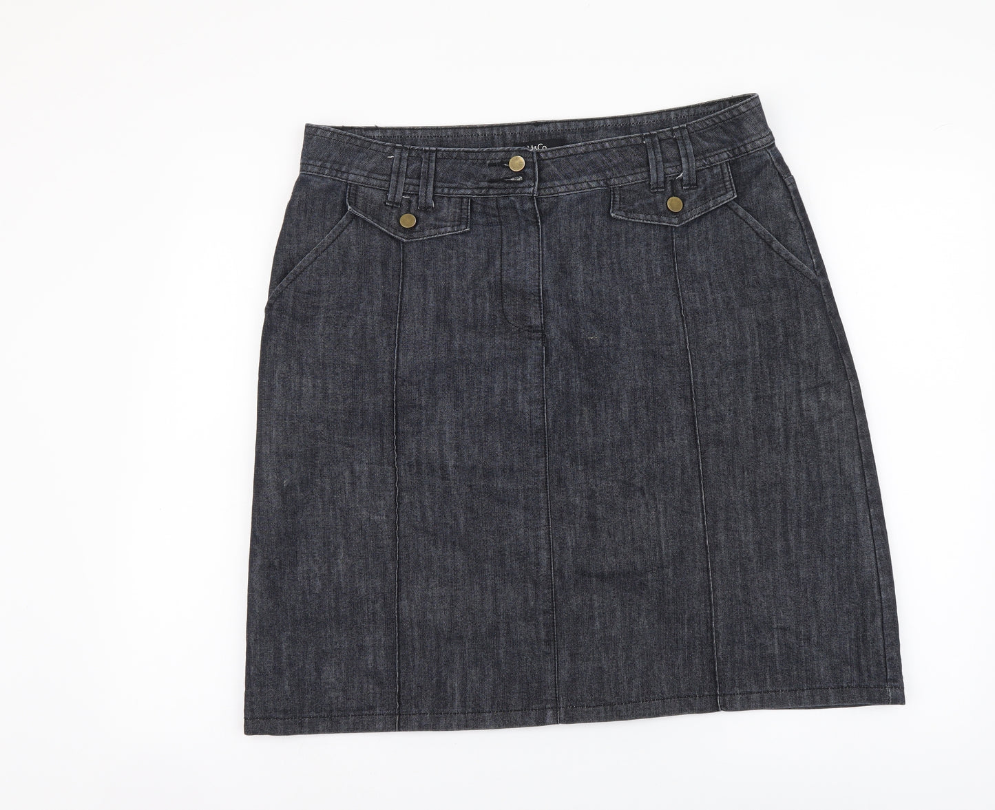 M&Co Womens Blue Cotton A-Line Skirt Size 16 Button