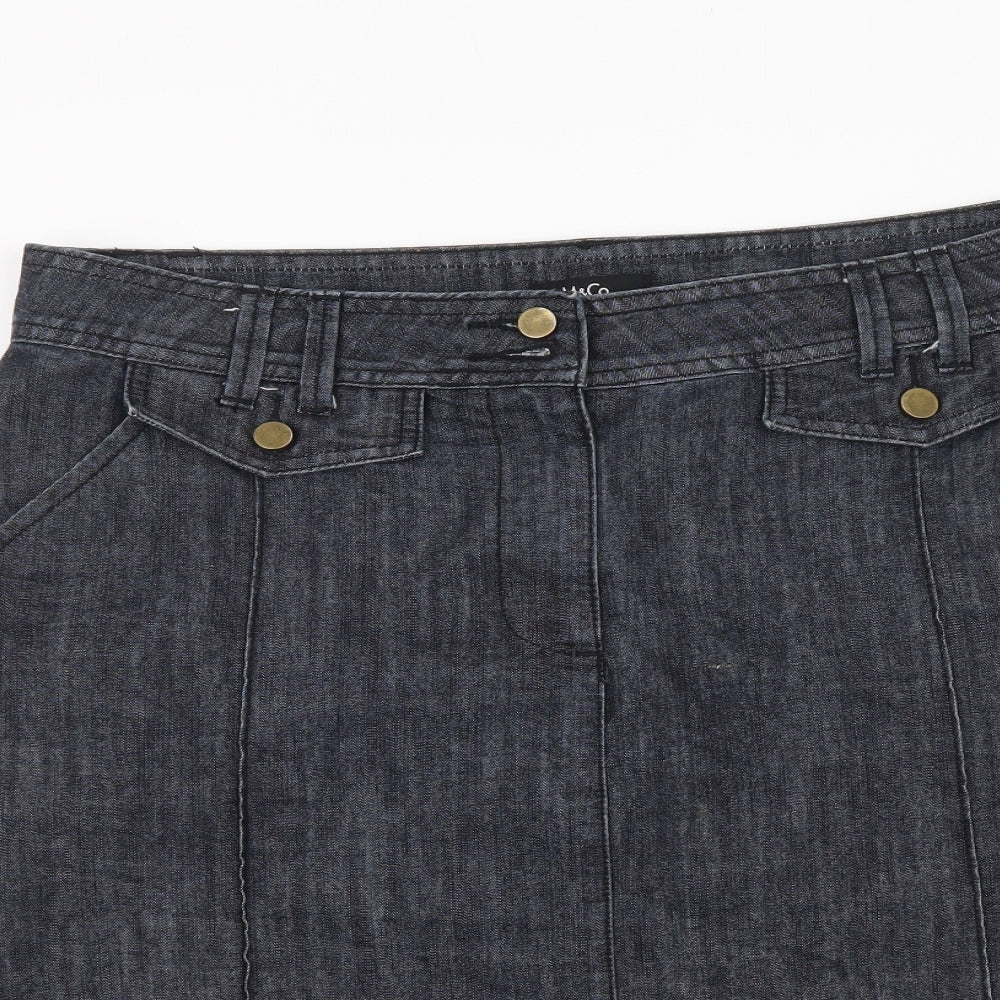 M&Co Womens Blue Cotton A-Line Skirt Size 16 Button
