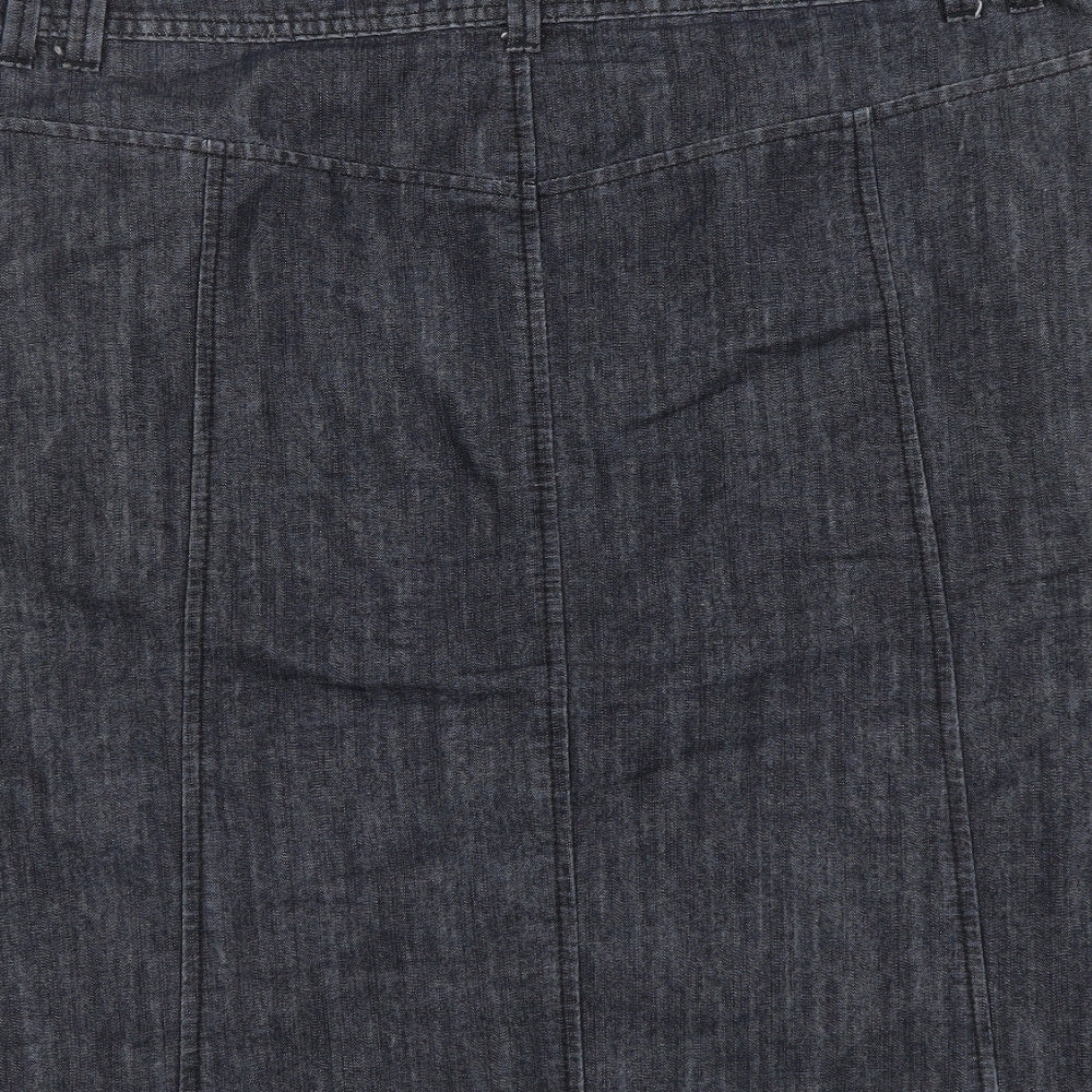 M&Co Womens Blue Cotton A-Line Skirt Size 16 Button