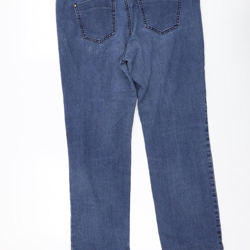 TU Womens Blue Cotton Straight Jeans Size 14 L26 in Regular Button - Floral Detail