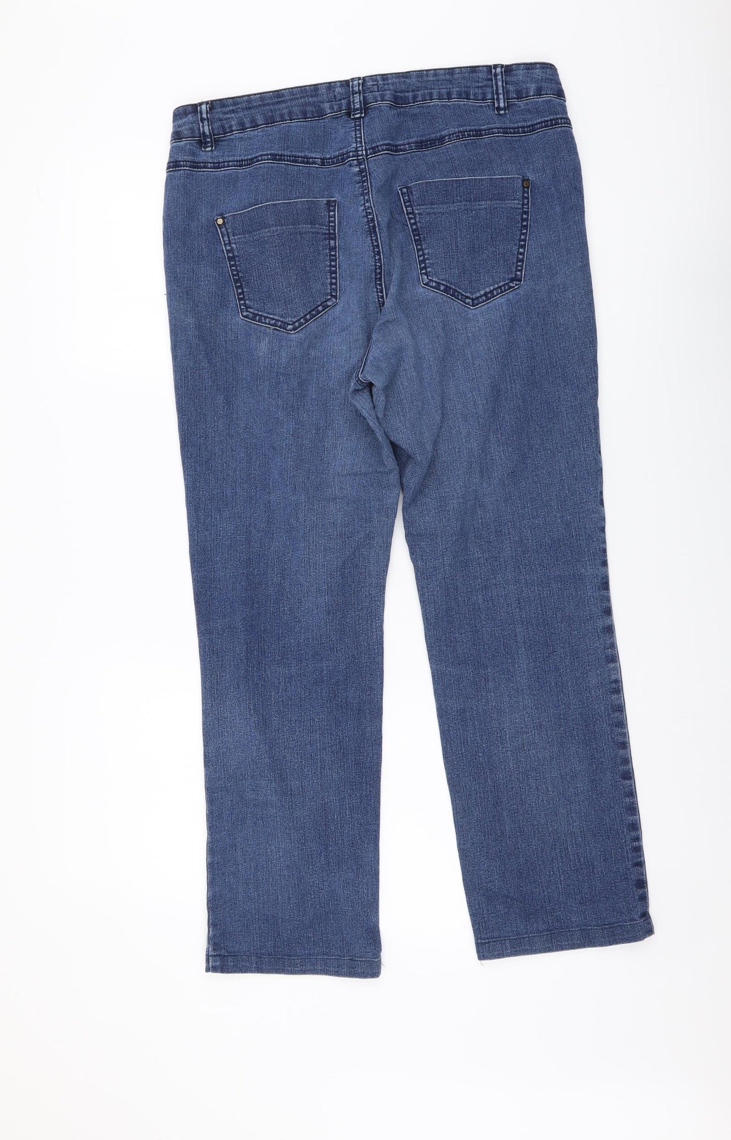 TU Womens Blue Cotton Straight Jeans Size 14 L26 in Regular Button - Floral Detail
