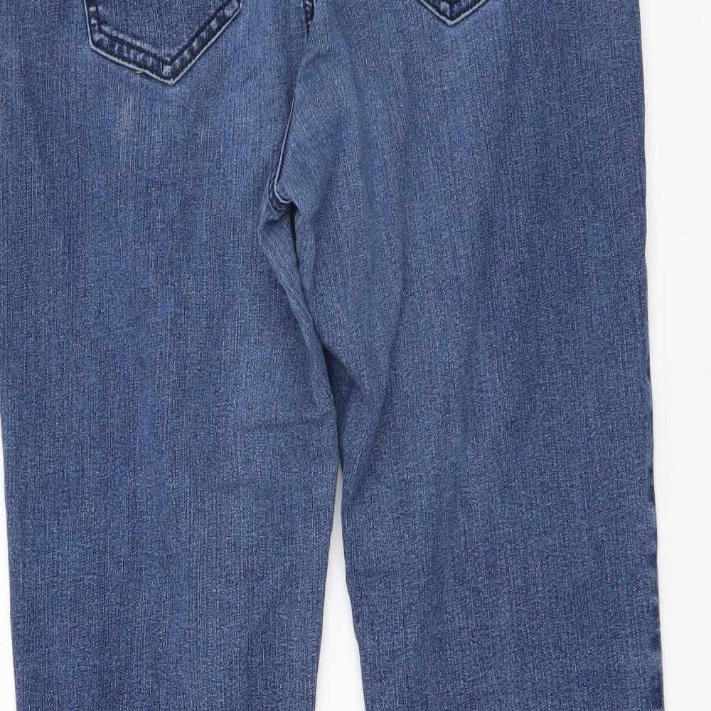 TU Womens Blue Cotton Straight Jeans Size 14 L26 in Regular Button - Floral Detail