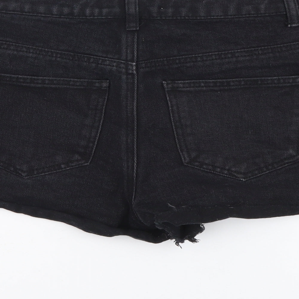 Denim & Co. Womens Black Cotton Hot Pants Shorts Size 12 L3 in Regular Button - Lace Up Detail