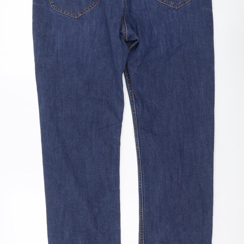 Lee Mens Blue Cotton Straight Jeans Size 34 in L34 in Regular Button