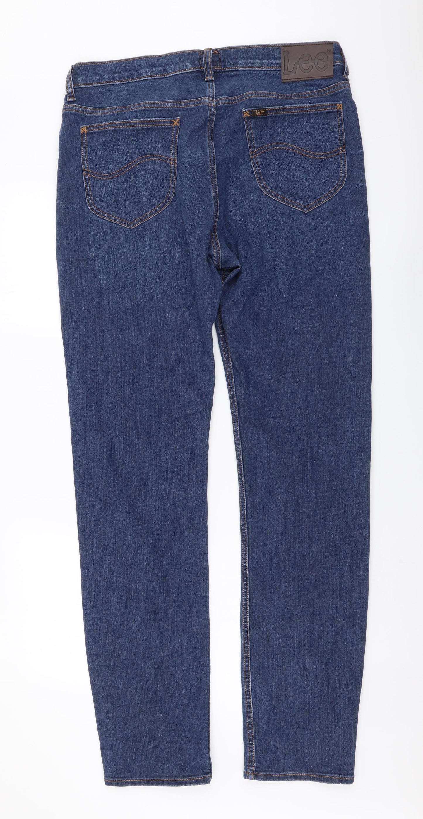 Lee Mens Blue Cotton Straight Jeans Size 34 in L34 in Regular Button