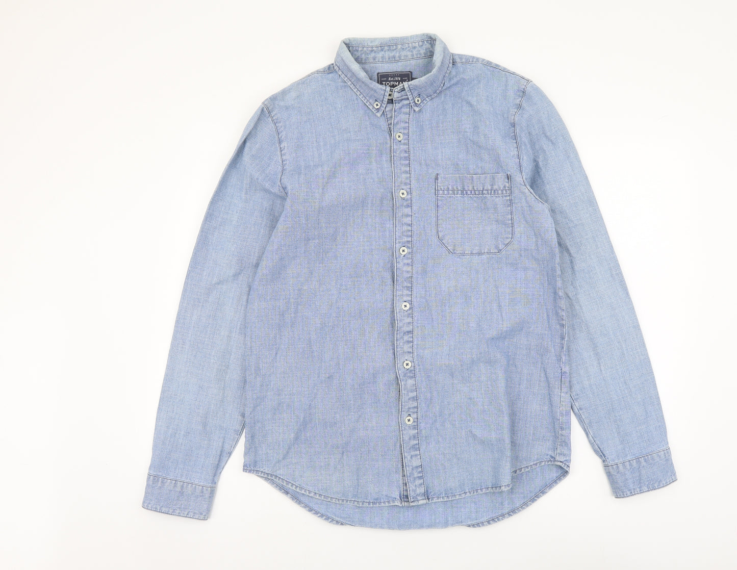 Topman Mens Blue Cotton Button-Up Size M Collared Button