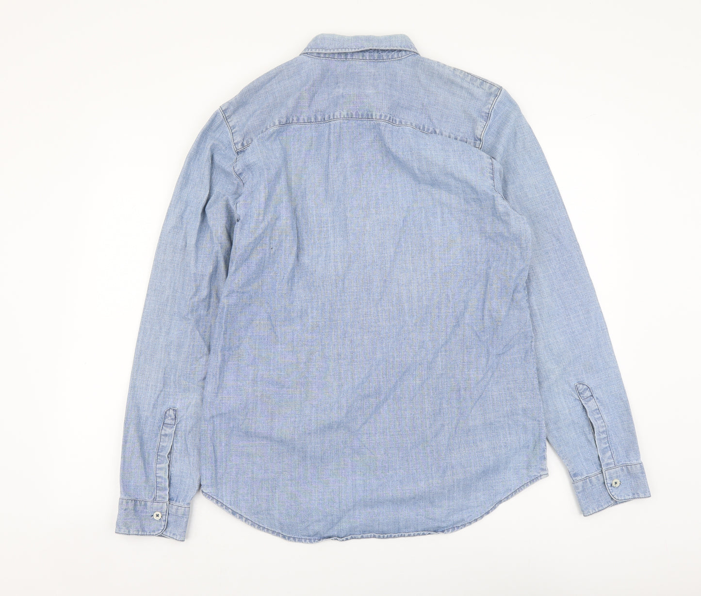 Topman Mens Blue Cotton Button-Up Size M Collared Button