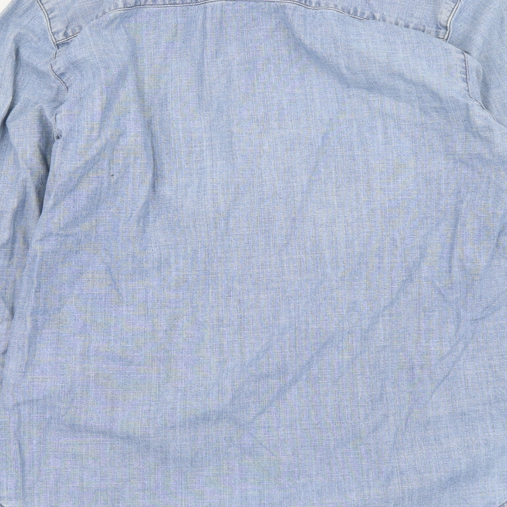 Topman Mens Blue Cotton Button-Up Size M Collared Button