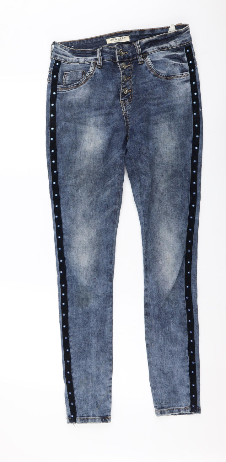 Jewelly Womens Blue Cotton Skinny Jeans Size XS L30 in Regular Button