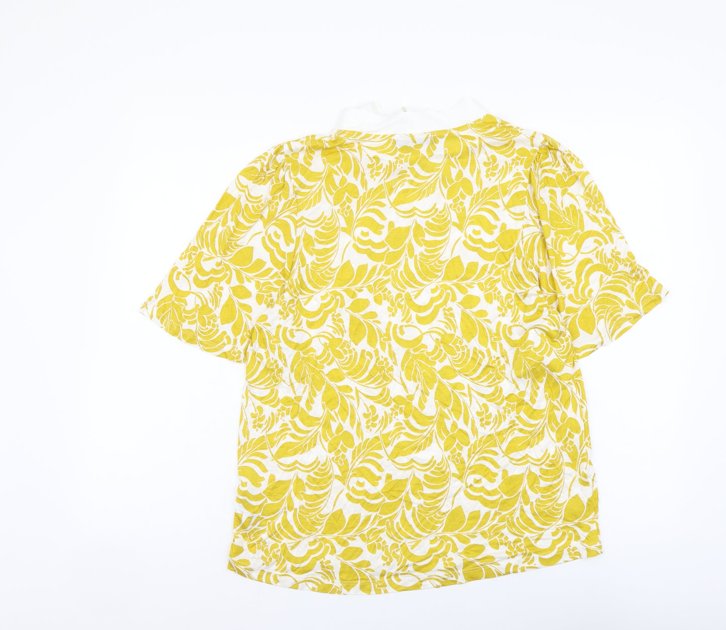 Marks and Spencer Womens Yellow Geometric Viscose Basic T-Shirt Size 12 Round Neck
