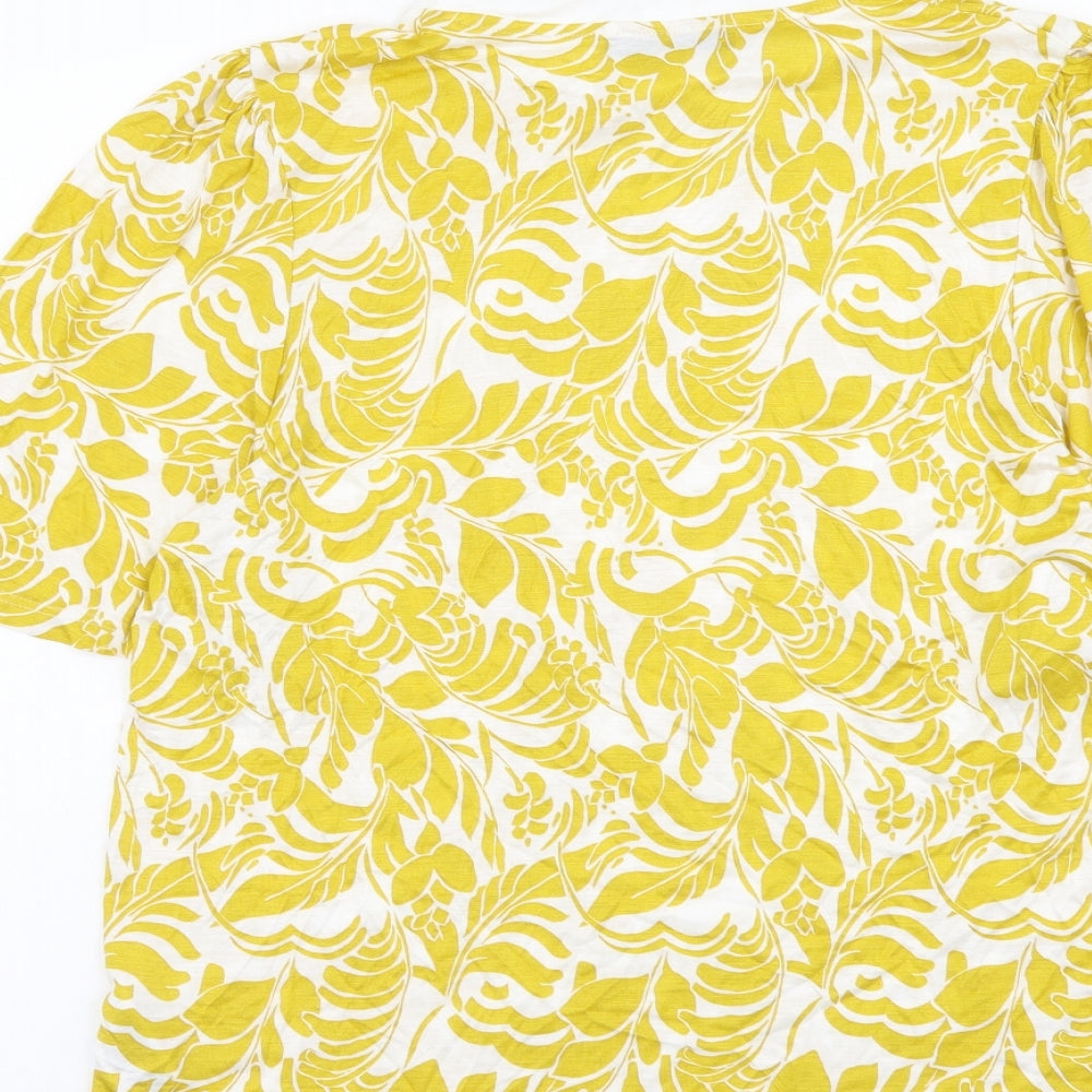 Marks and Spencer Womens Yellow Geometric Viscose Basic T-Shirt Size 12 Round Neck