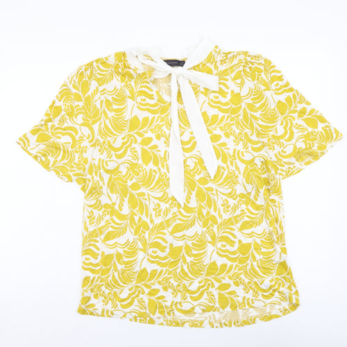 Marks and Spencer Womens Yellow Geometric Viscose Basic Blouse Size 14 Round Neck