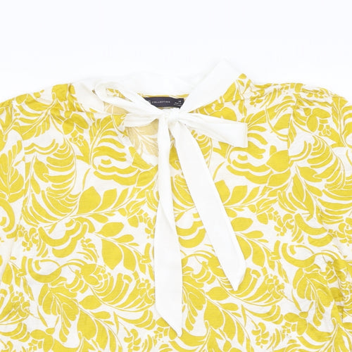 Marks and Spencer Womens Yellow Geometric Viscose Basic Blouse Size 14 Round Neck