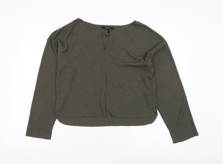 FOREVER 21 Womens Green V-Neck Acrylic Henley Jumper Size S