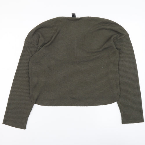 FOREVER 21 Womens Green V-Neck Acrylic Henley Jumper Size S