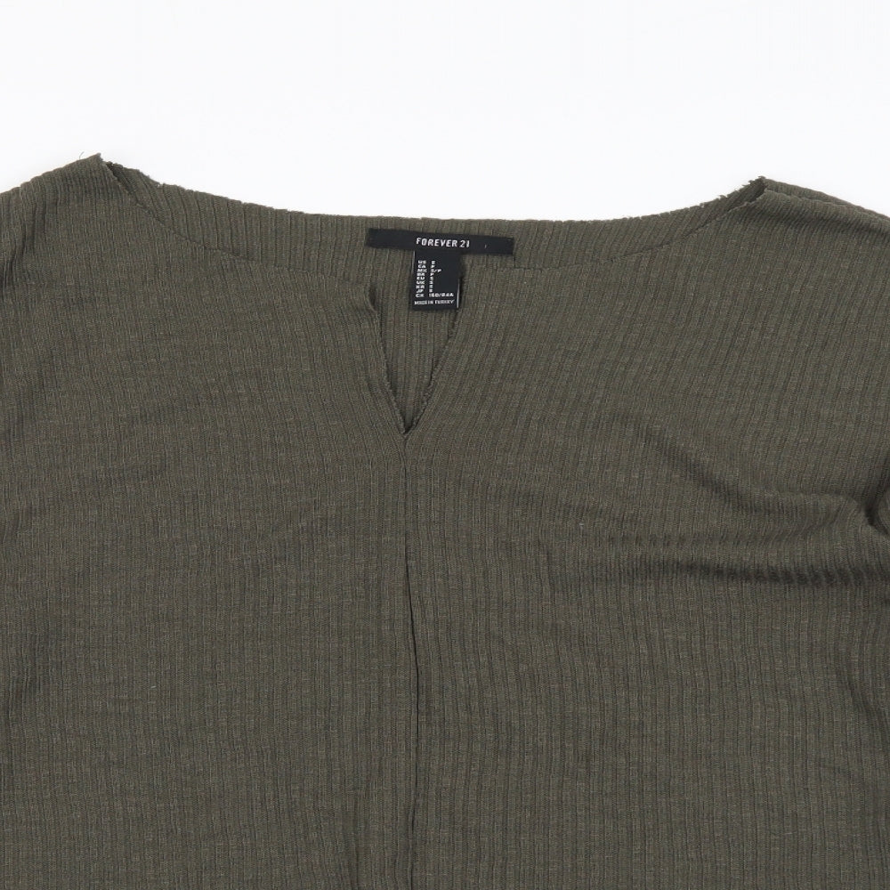 FOREVER 21 Womens Green V-Neck Acrylic Henley Jumper Size S
