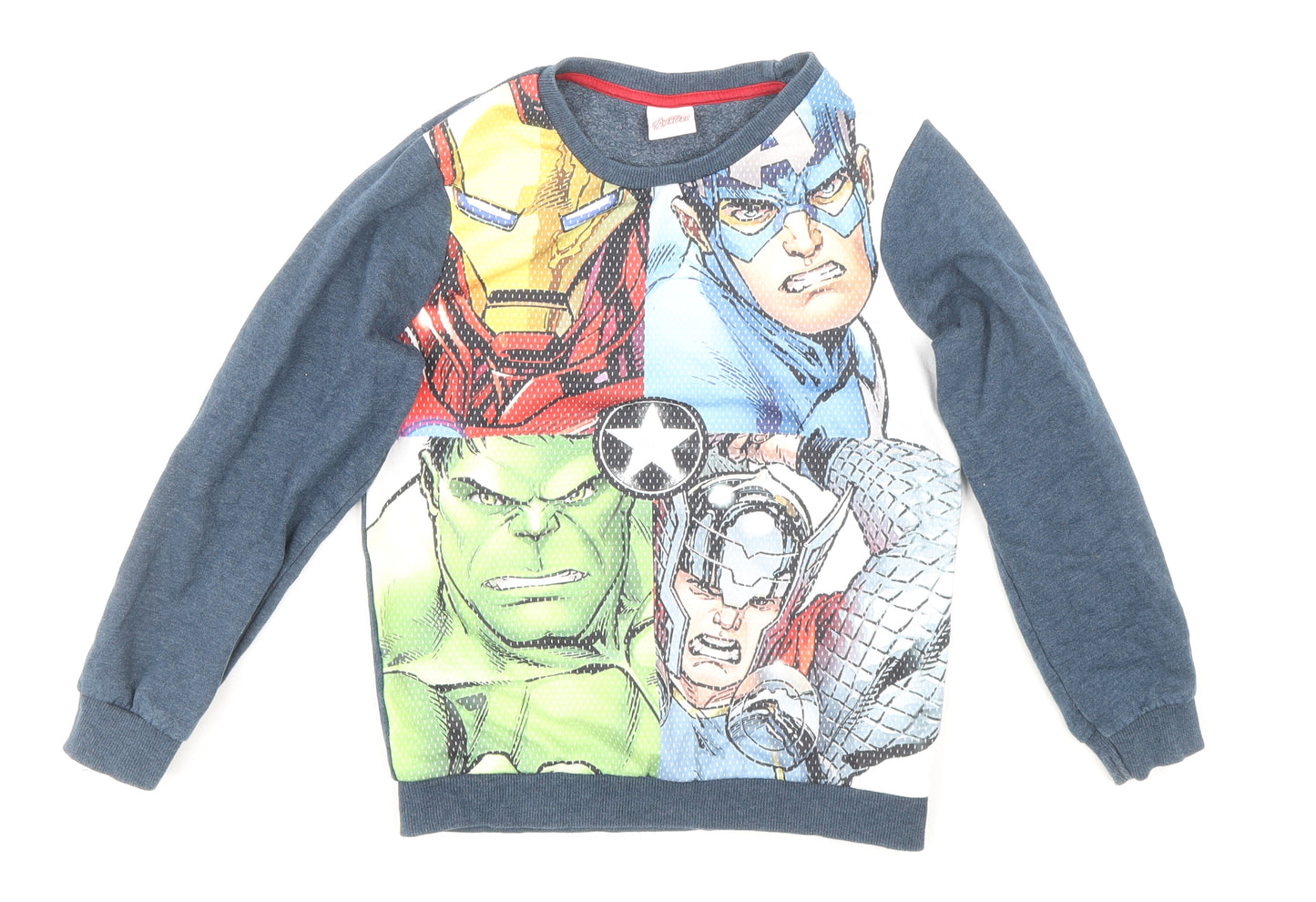 TU Boys Blue Cotton Pullover Sweatshirt Size 8 Years Pullover - Marvel