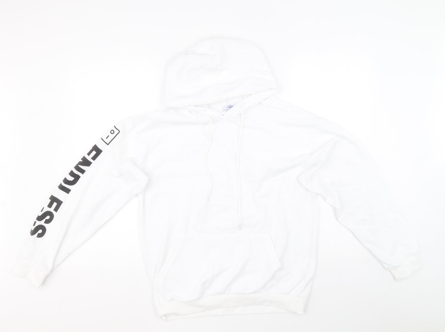 Jetty Mens White Cotton Pullover Hoodie Size S - Endless Sleeve Print, Drawstring