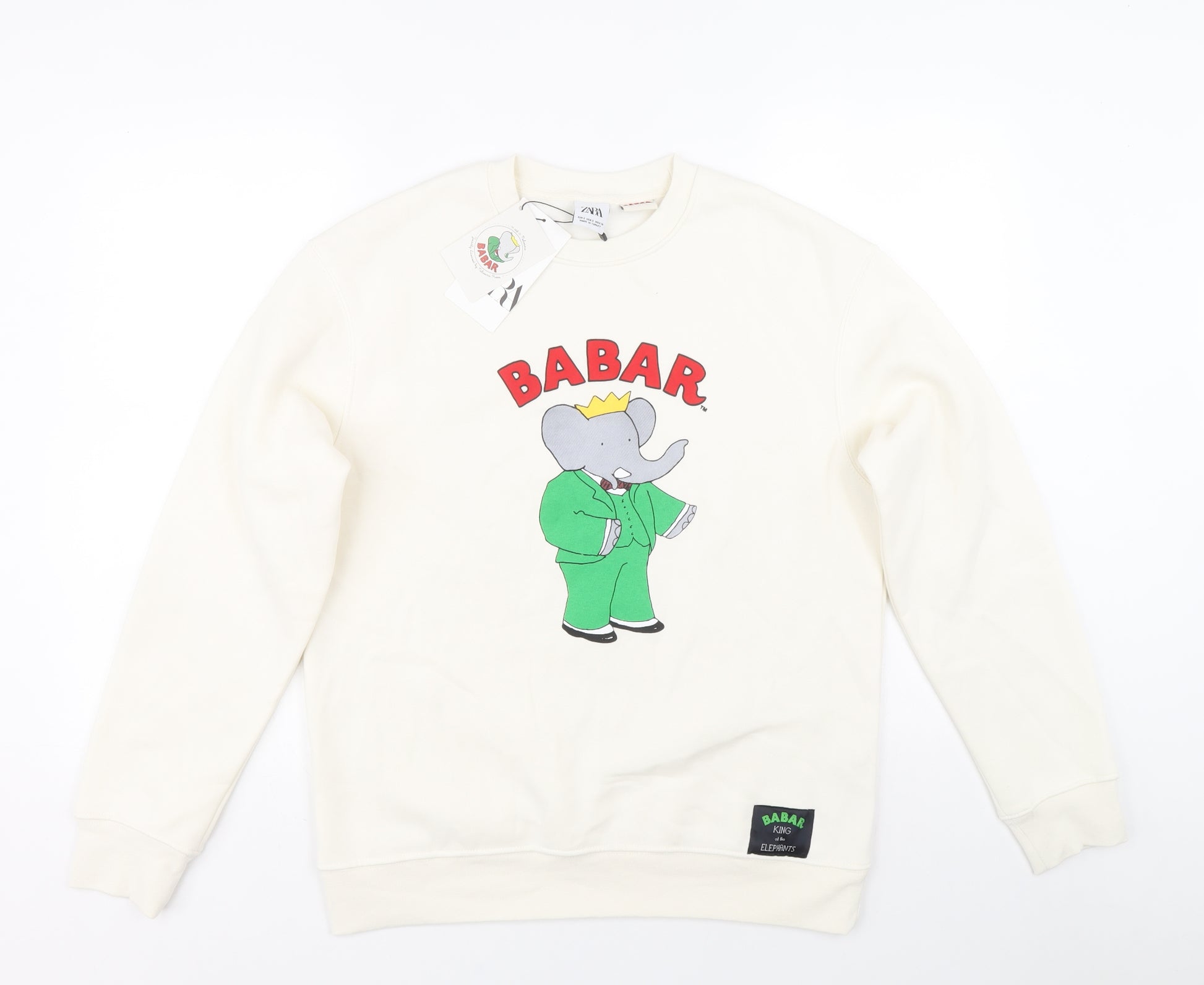 Zara Womens White Cotton Pullover Sweatshirt Size S Pullover