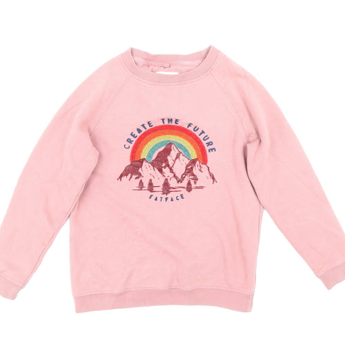 Fat Face Girls Pink Cotton Pullover Sweatshirt Size 10-11 Years Pullover - Textured Mountain Rainbow
