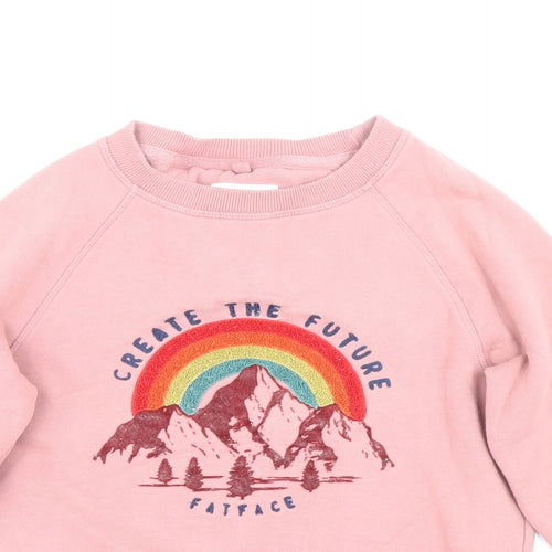 Fat Face Girls Pink Cotton Pullover Sweatshirt Size 10-11 Years Pullover - Textured Mountain Rainbow
