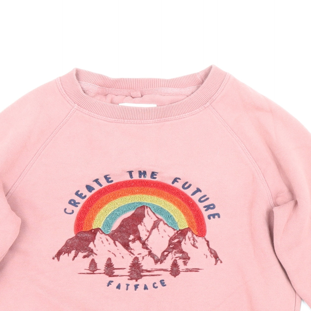 Fat Face Girls Pink Cotton Pullover Sweatshirt Size 10-11 Years Pullover - Textured Mountain Rainbow