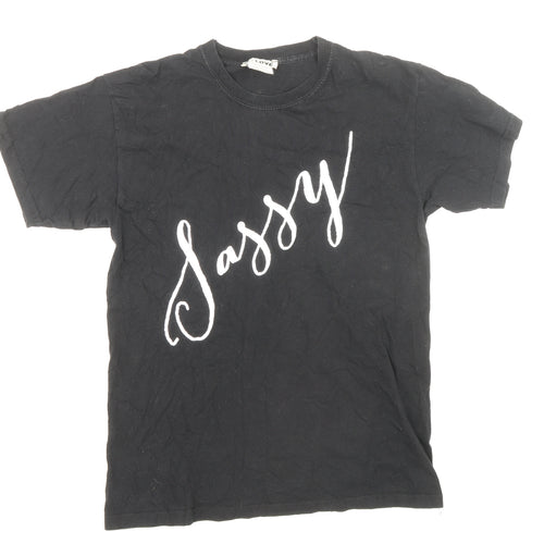 Love Womens Black 100% Cotton Basic T-Shirt Size S Round Neck - Sassy