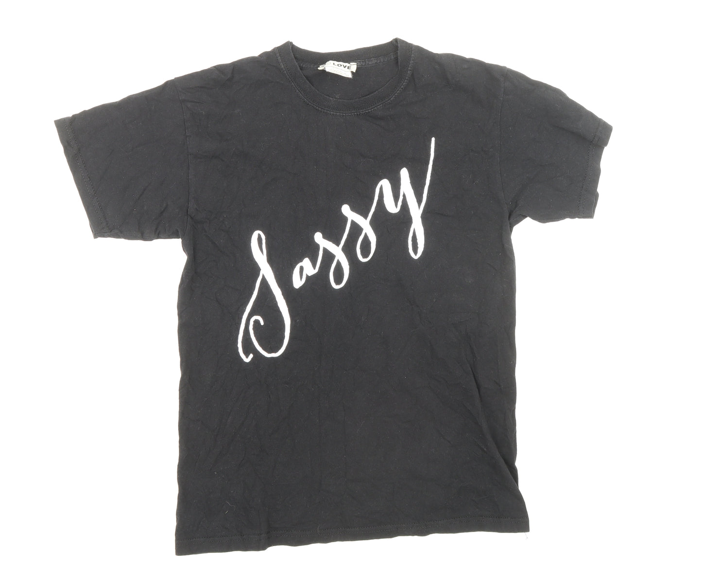Love Womens Black 100% Cotton Basic T-Shirt Size S Round Neck - Sassy