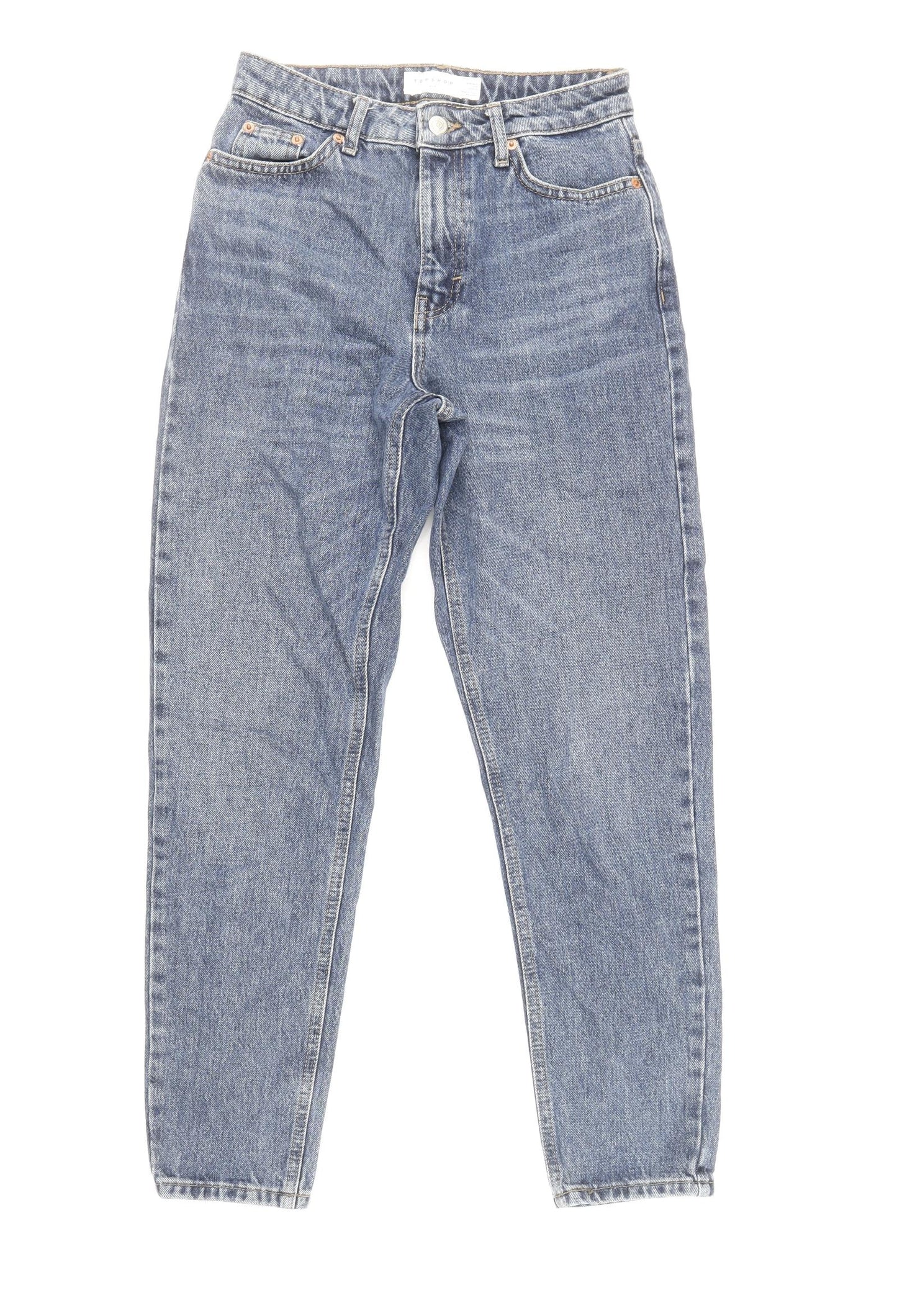 Topshop Womens Blue Cotton Mom Jeans Size 26 in L32 in Regular Zip - Belt Loops