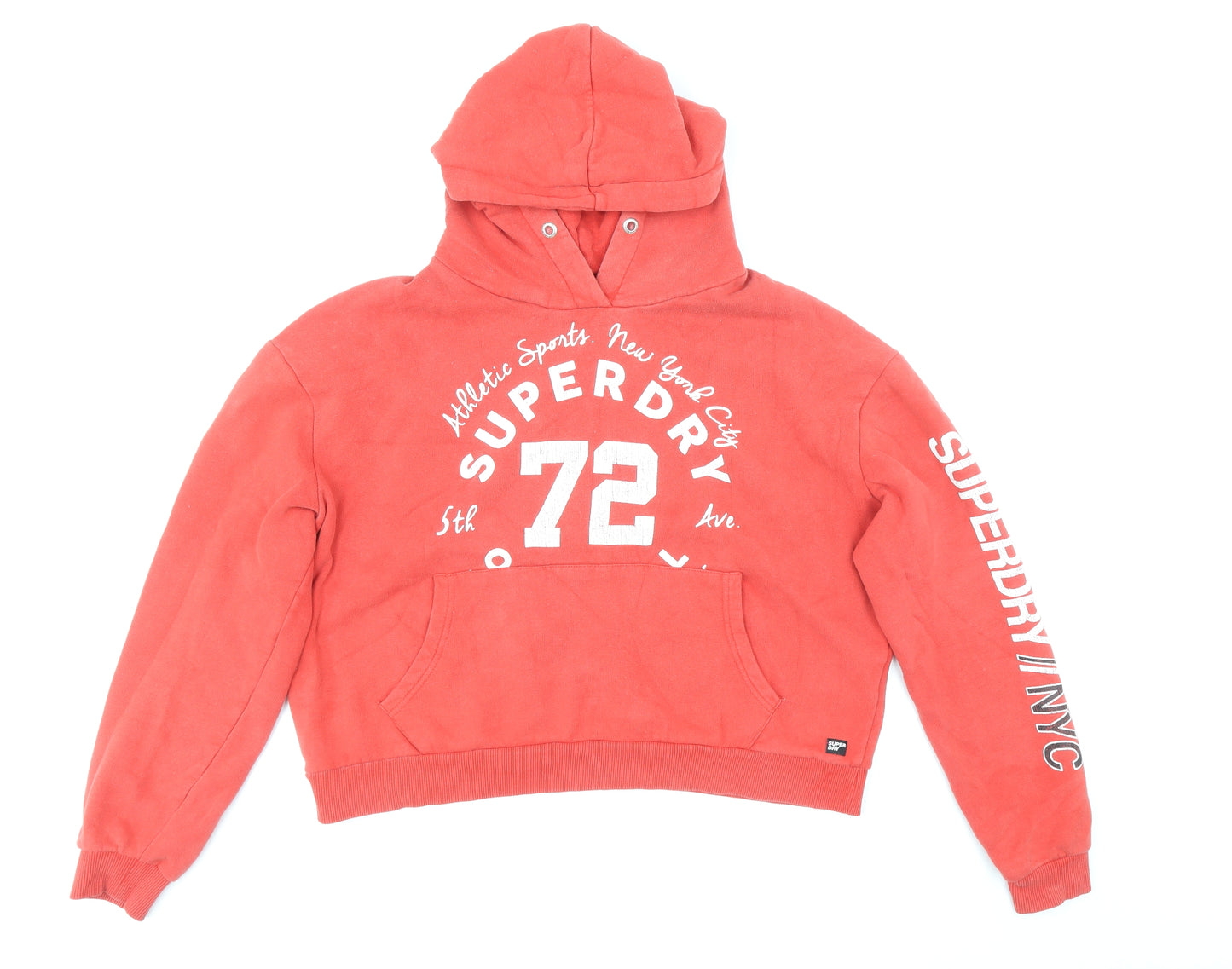 Superdry Womens Red Cotton Pullover Hoodie Size L Pullover - Cropped, Sleeve Print
