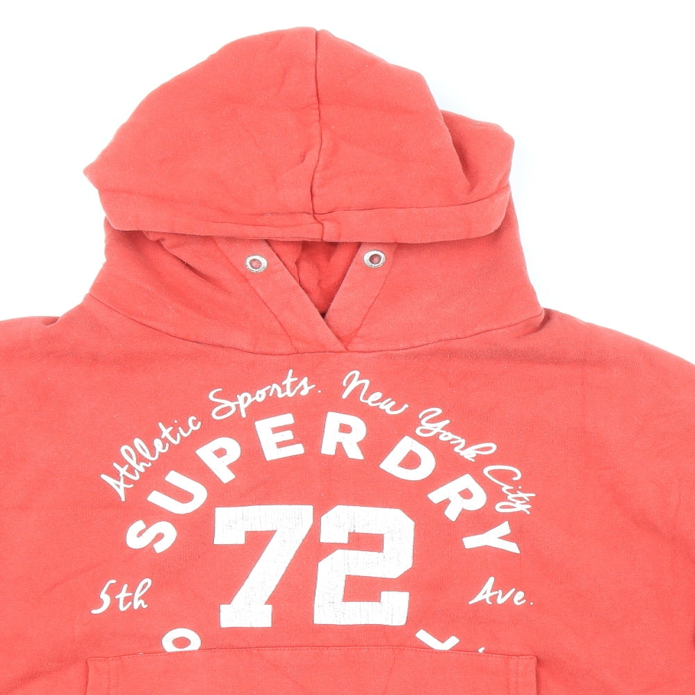 Superdry Womens Red Cotton Pullover Hoodie Size L Pullover - Cropped, Sleeve Print