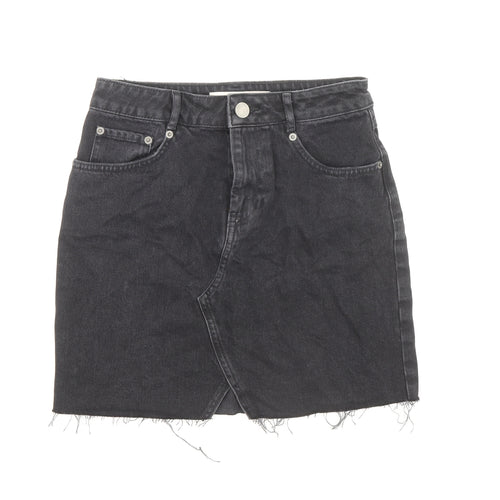 ASOS Womens Black Cotton Mini Skirt Size 8 Zip - Distressed Look