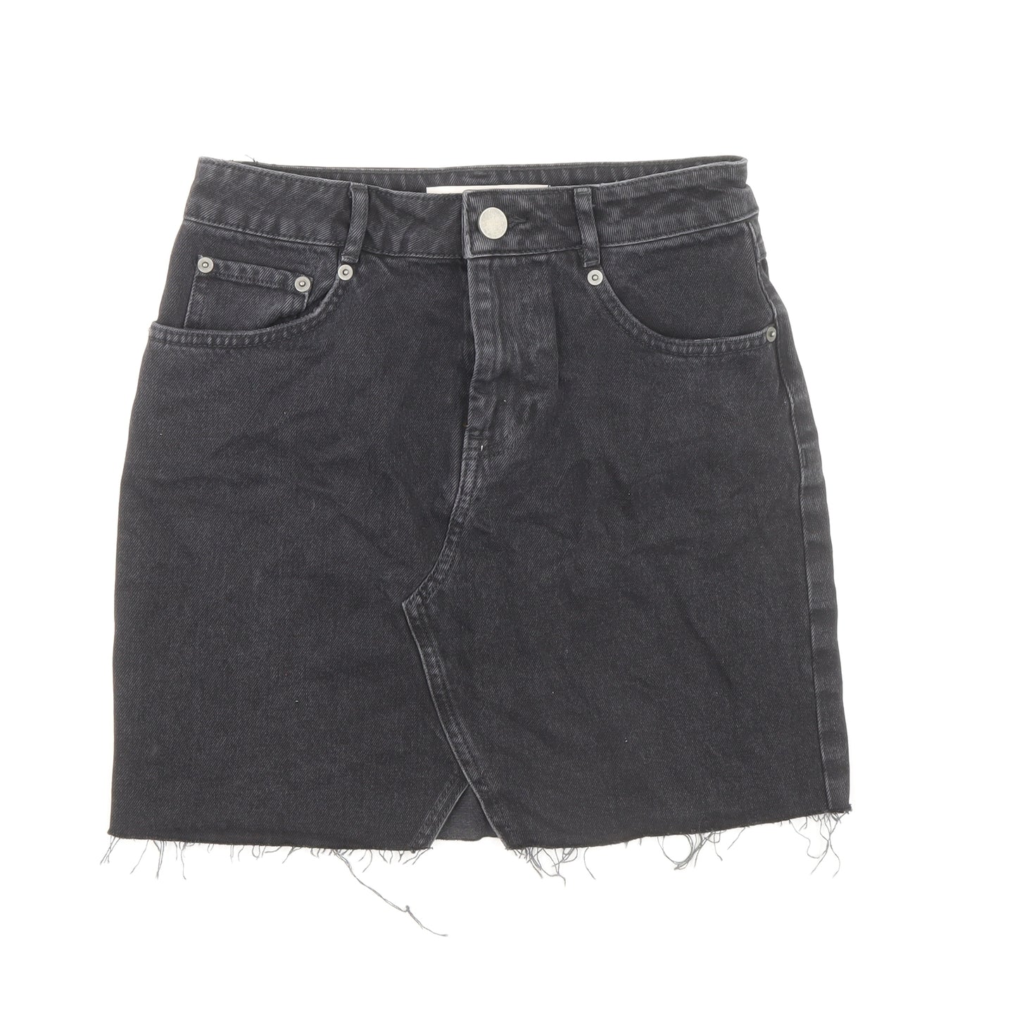 ASOS Womens Black Cotton Mini Skirt Size 8 Zip - Distressed Look