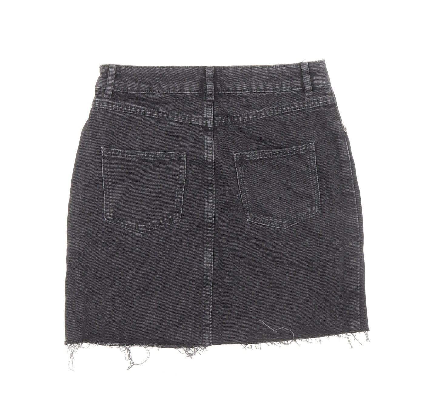 ASOS Womens Black Cotton Mini Skirt Size 8 Zip - Distressed Look