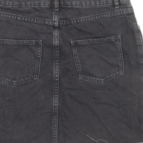 ASOS Womens Black Cotton Mini Skirt Size 8 Zip - Distressed Look