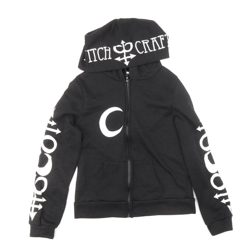 Preworn Womens Black Polyester Full Zip Hoodie Size L Zip - Witchcraft/Moon Print