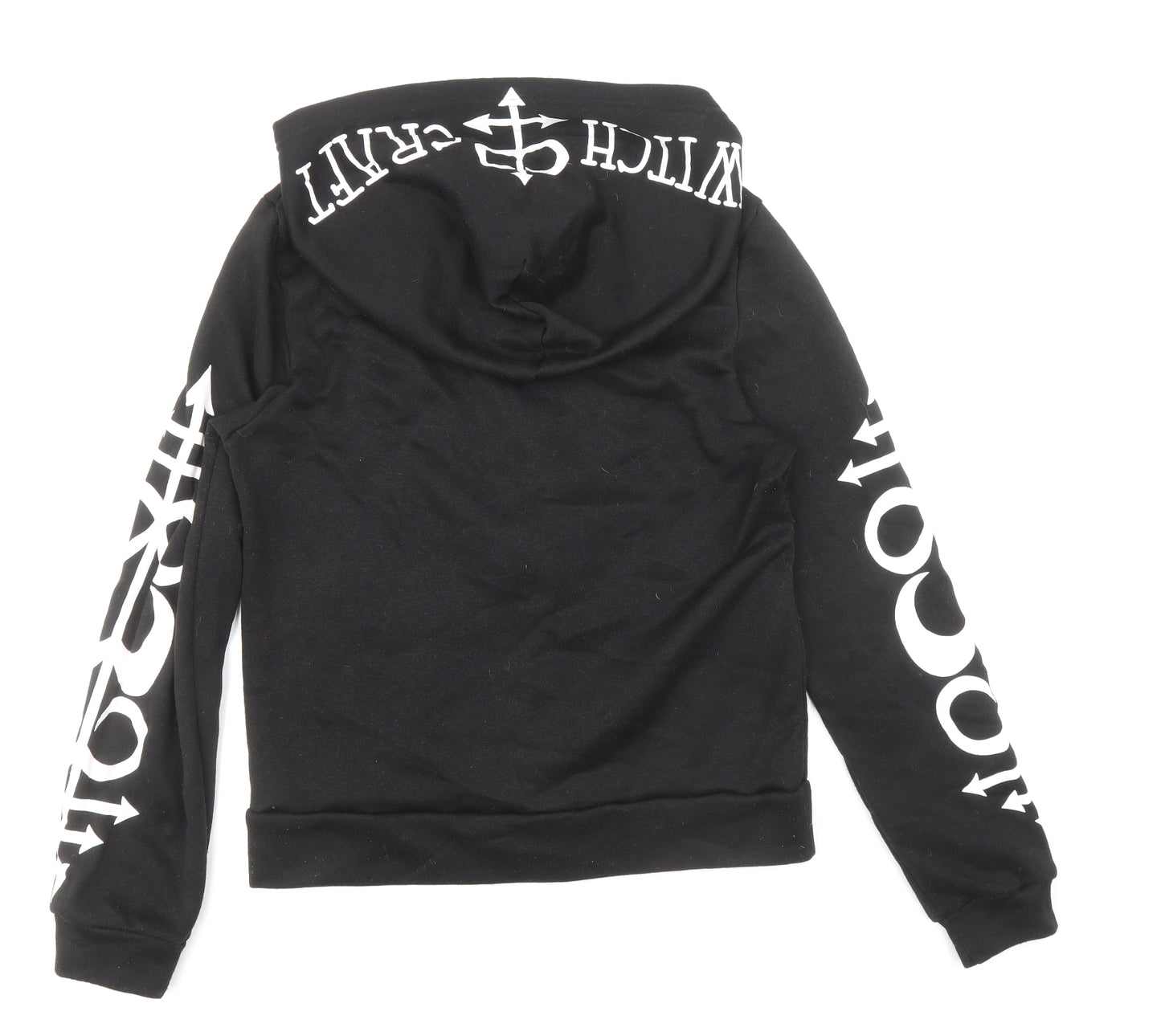 Preworn Womens Black Polyester Full Zip Hoodie Size L Zip - Witchcraft/Moon Print